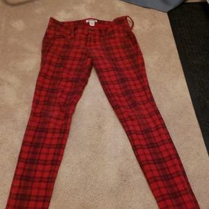 Red plaid skinny jeans